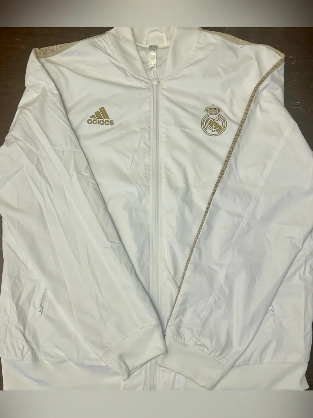 Authentic Adidas Real Madrid 2020-21 Anthem Jacket XL White Gold